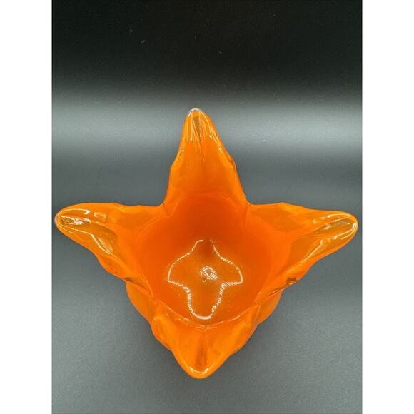 Blown Glass Tulip Flower Sculpture Candleholder Orange-Colored 7" Green Stem - Picture 2 of 8